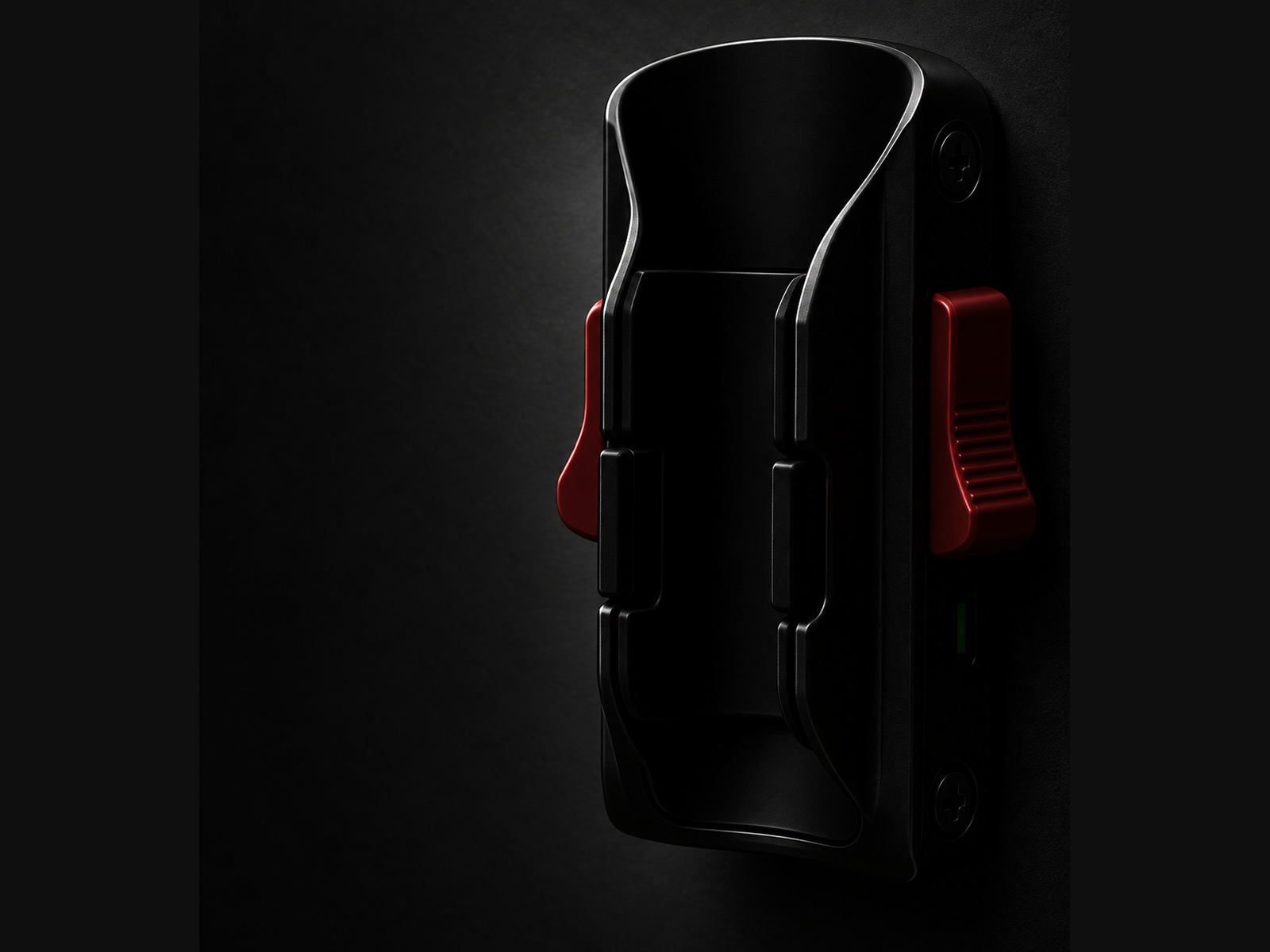 YO Dock in a dark studio, body and both red release levers visible